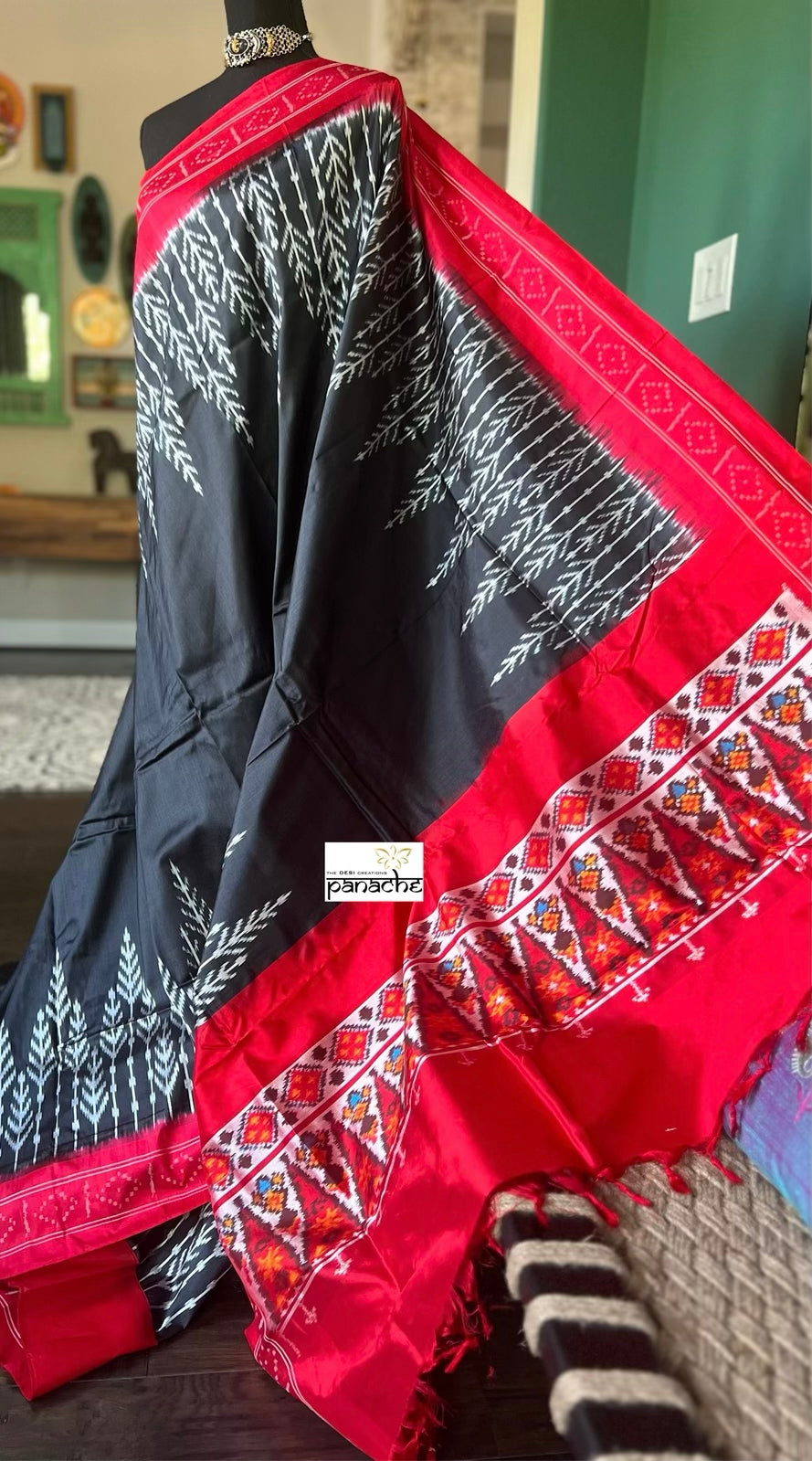 Pure Silk Ikat - Black Red Pochampally