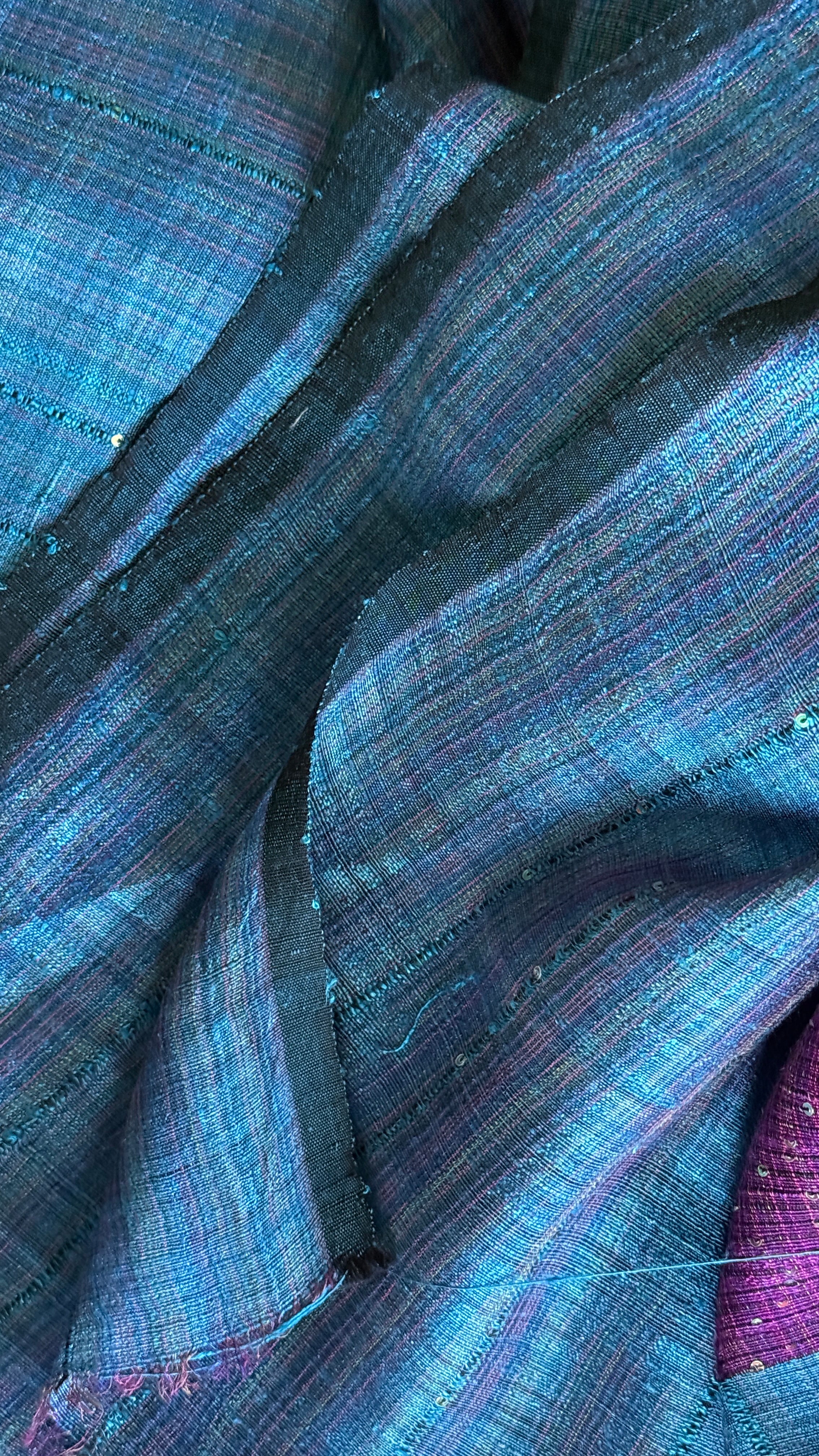 Pure Matka Silk Sequin - Firozi Blue Purple Woven