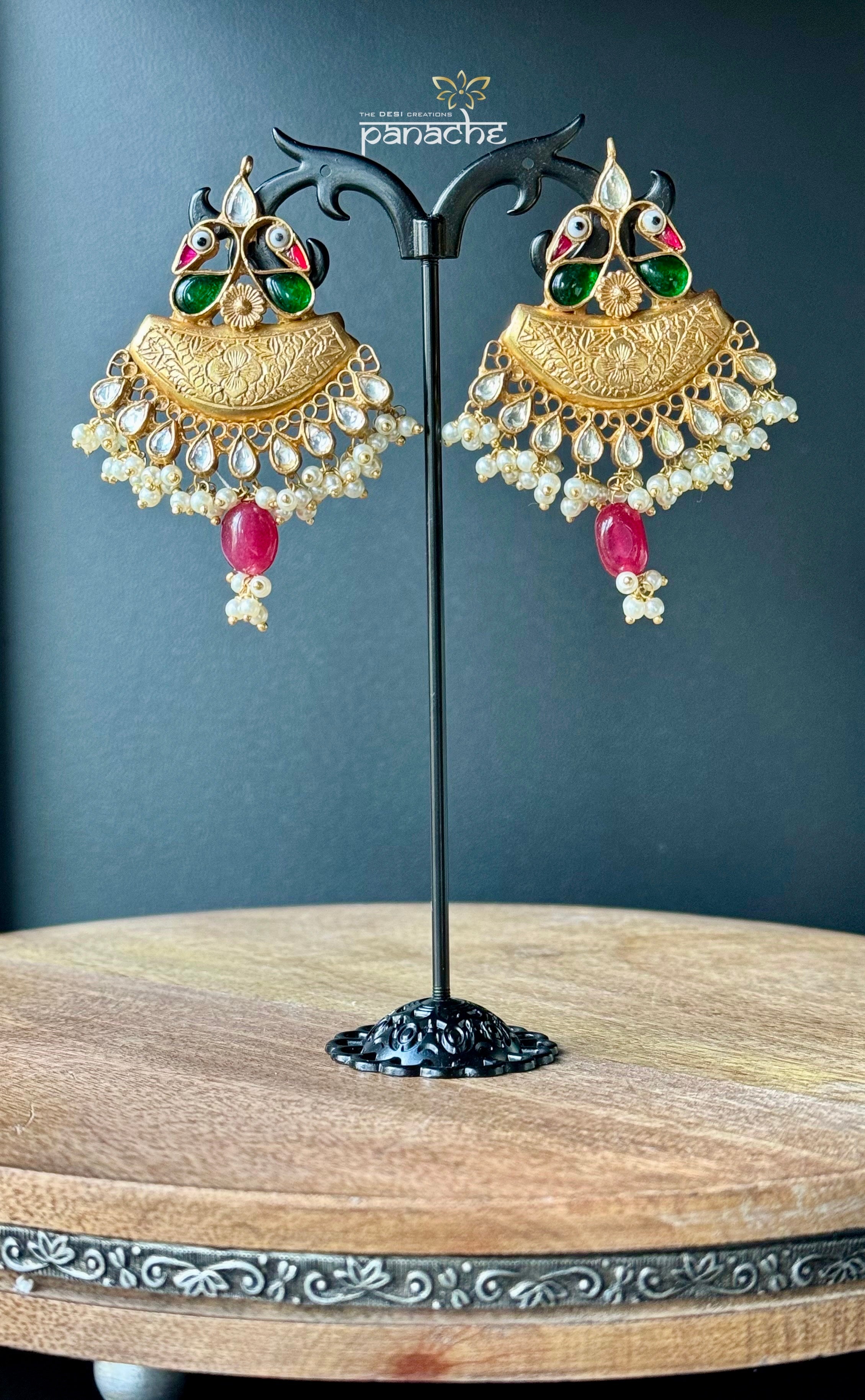 Earring 925 Silver - Gold Bird Kundan