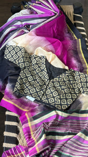 Cotton Silk Ikat - Cream Purple Black