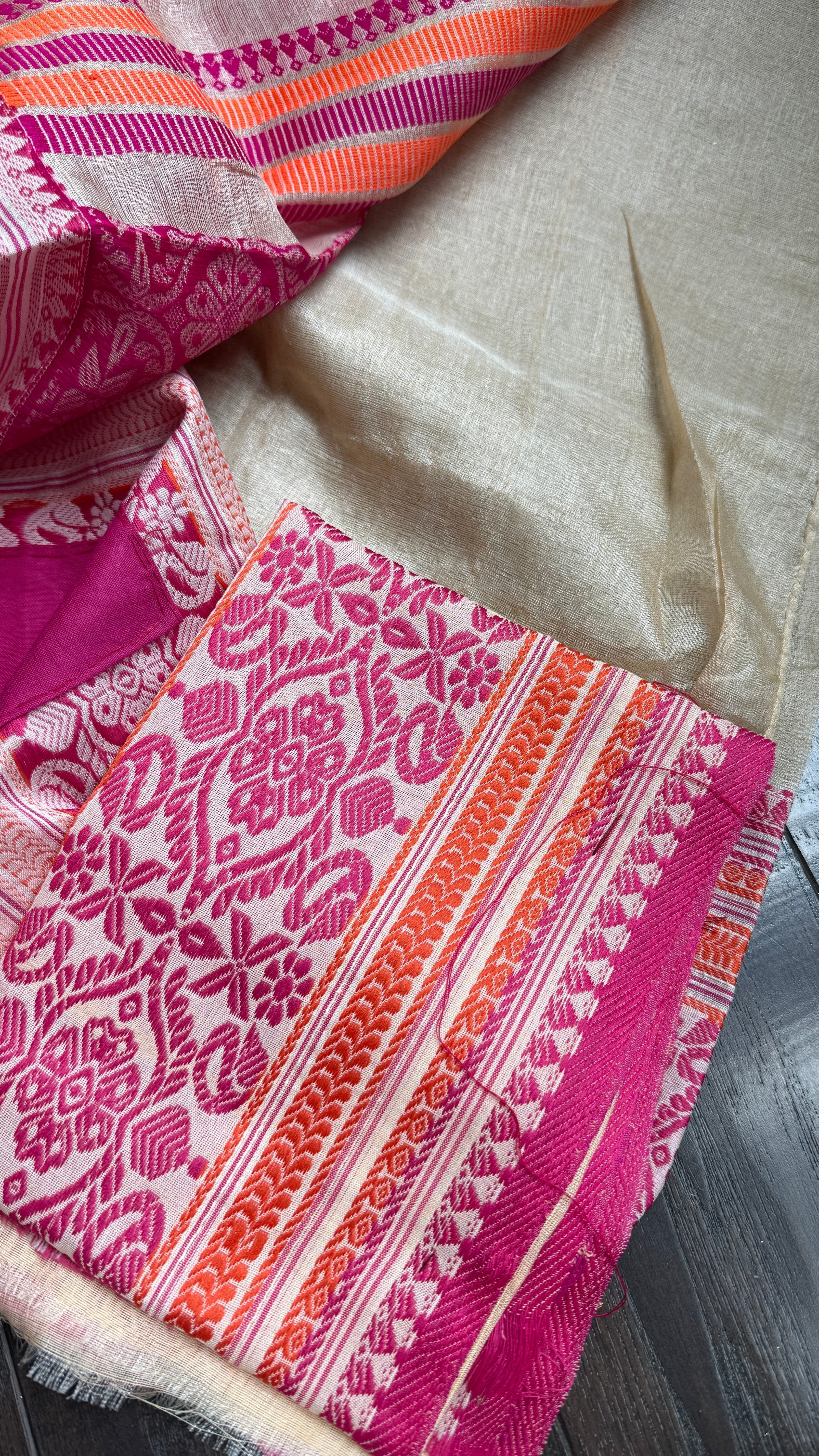 Pure Gachi Tussar Silk - Cream Pink