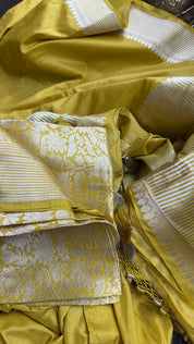 Pure Katan Silk Kadhua Banarasi - Lemon Ochre Yellow