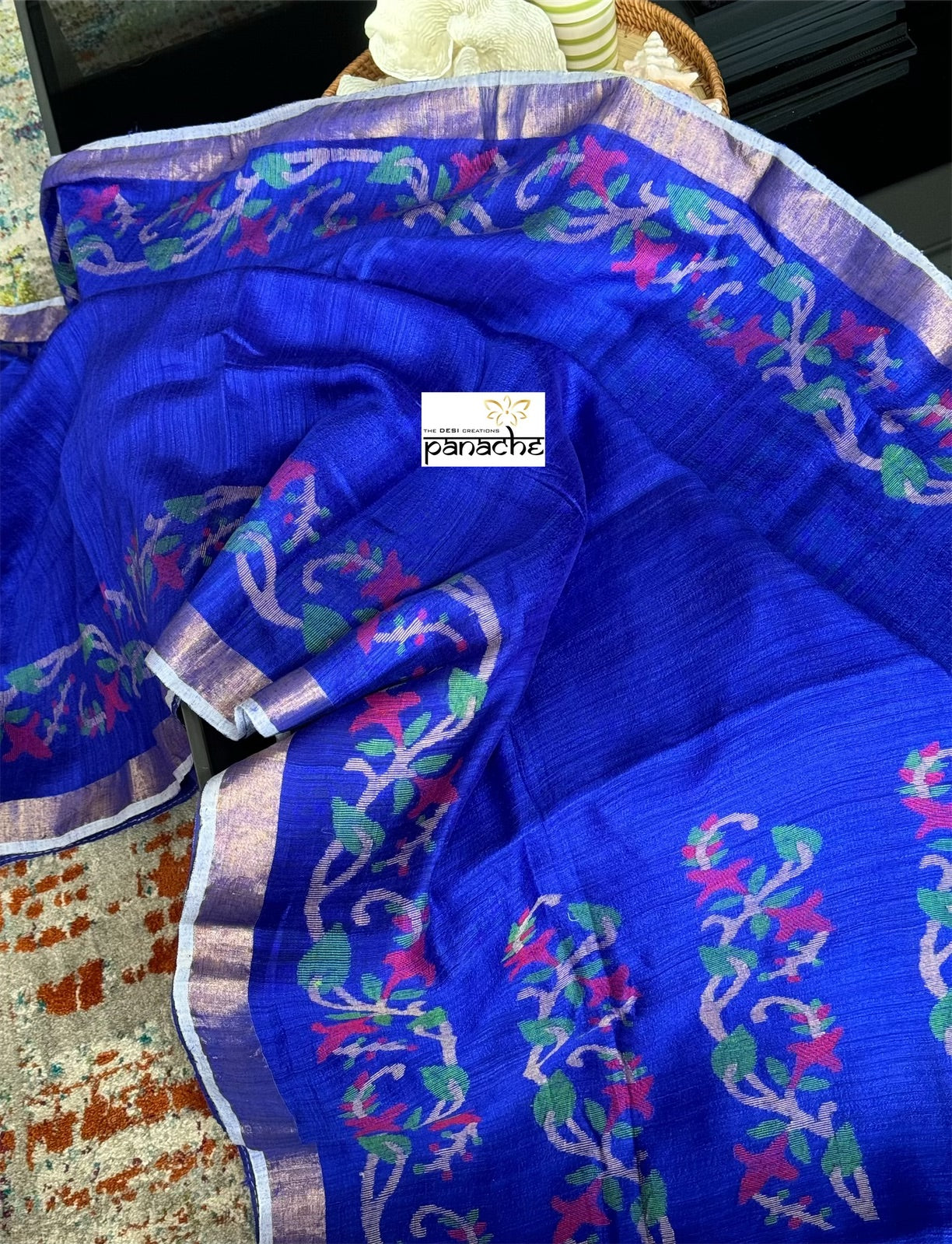 Pure Matka Silk Jamdaani - Royal Blue