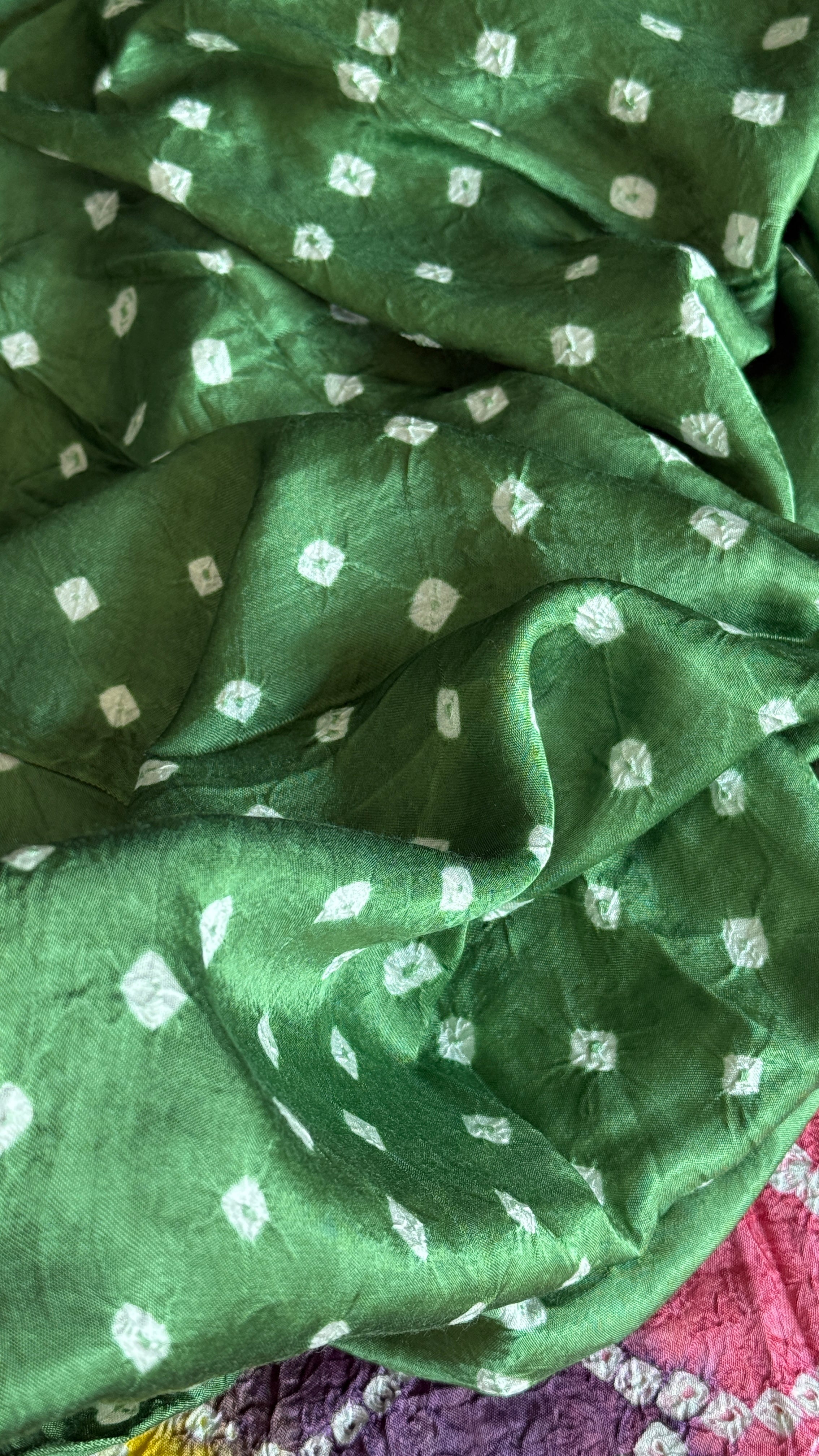 Modal Silk Hand Bandhej - Green Makdi Palla