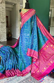 Pure Silk Ikat -  Firozi Sea Green Magenta