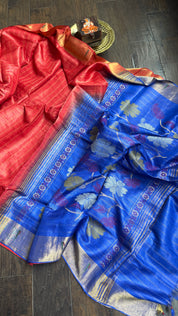 Tussar Silk Paithani Single Munia - Raspberry Red Handwoven