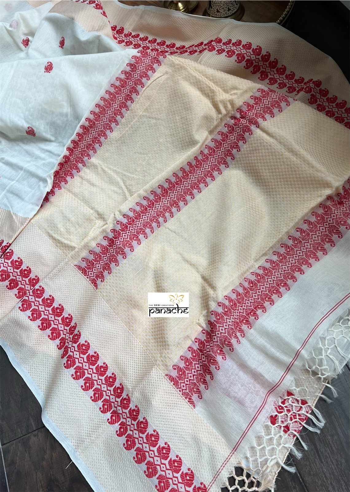 Soft Cotton Handloom - Off-White Red