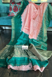 Pure Matka Silk - Peach Teal Green