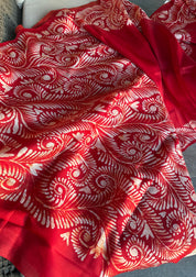 Bishnupur Silk Batik Soru Tuli -  Red White