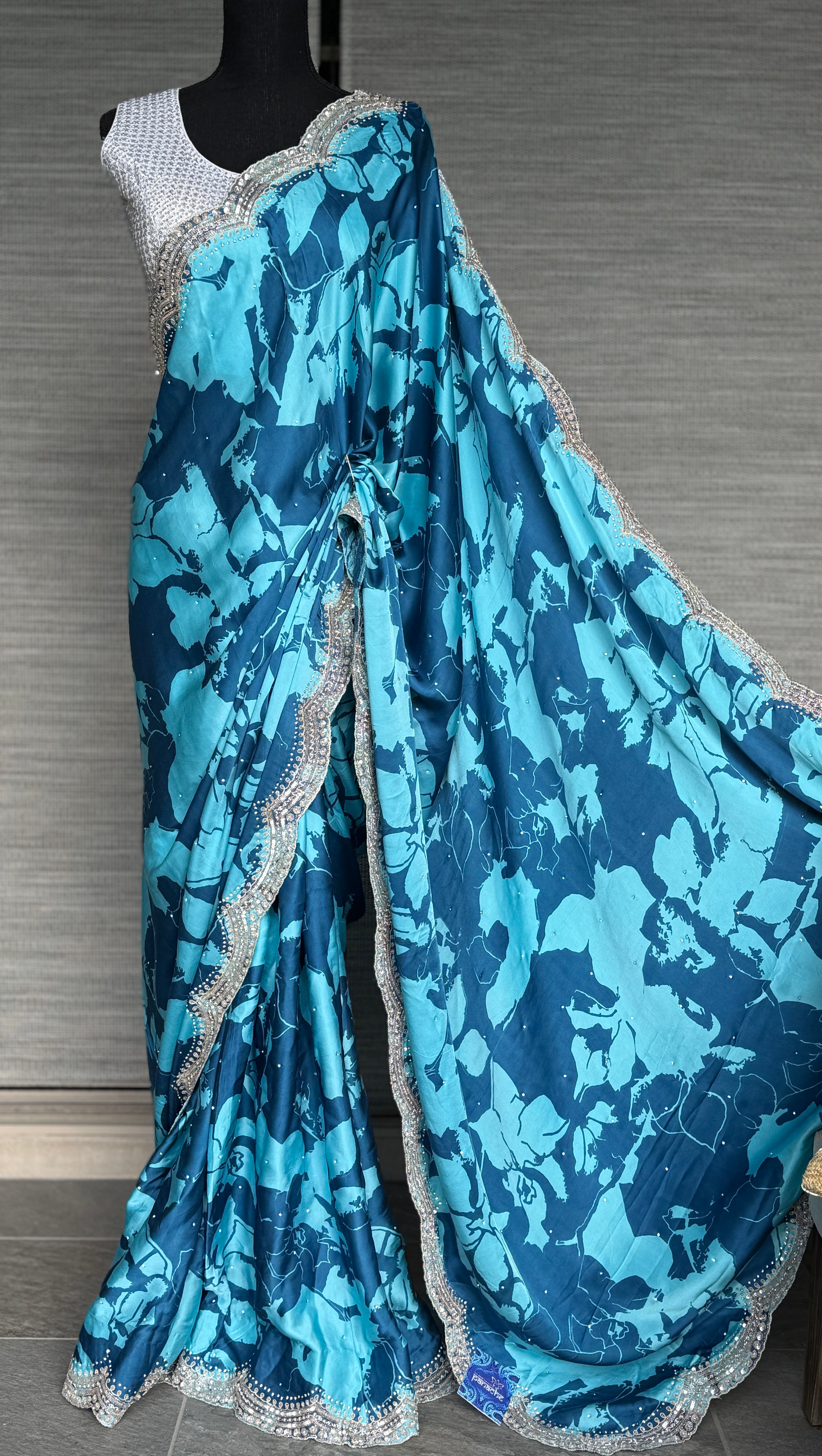 Designer Crepe Satin - Blue Firozi