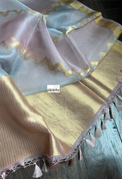 Organza Silk Banarsi - Aqua Blue Pink