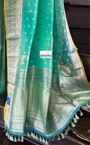 Pure Organza Silk Banarasi - Sea Green Yellow