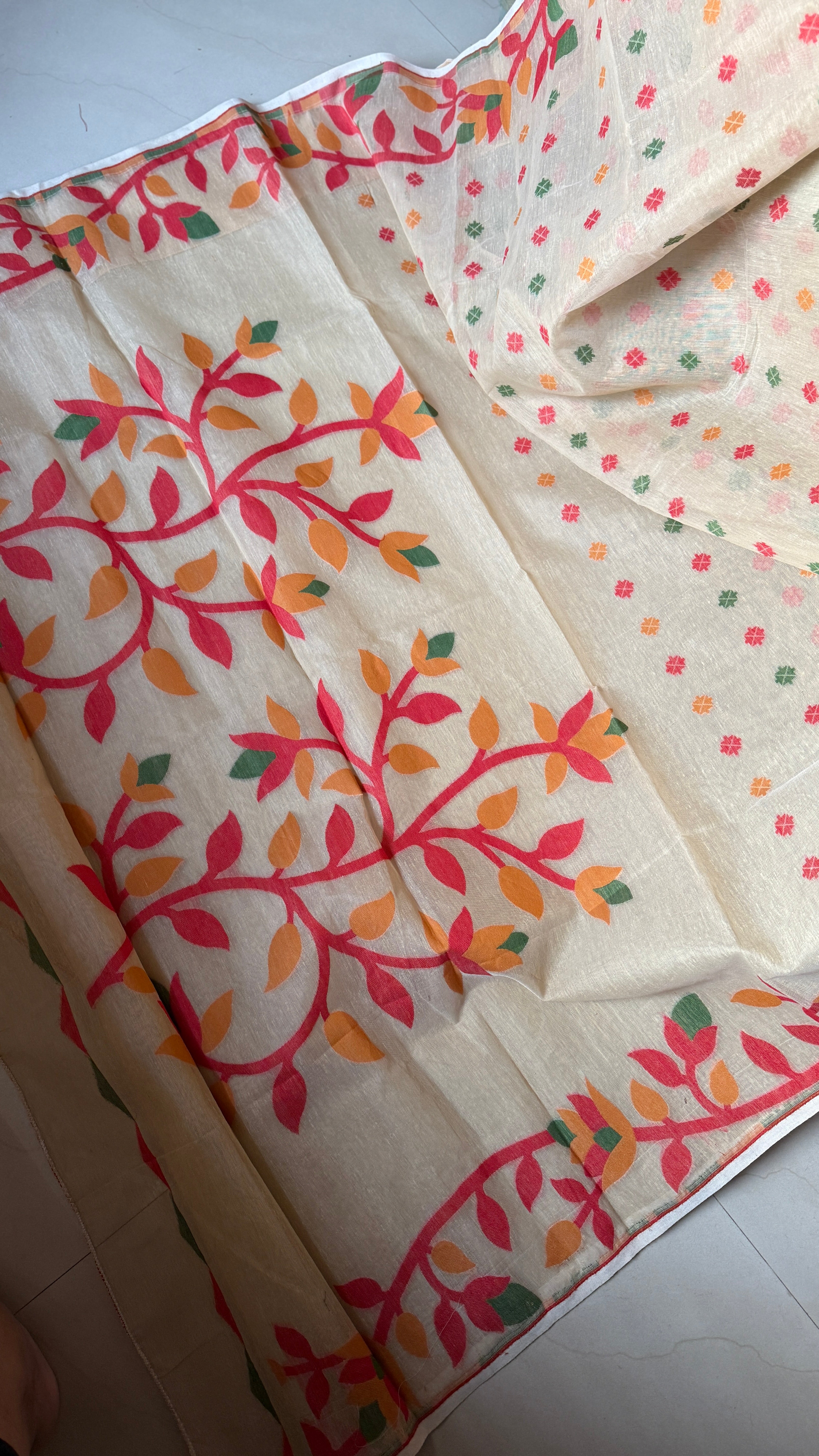 Cotton Jamdaani  - Beige Red Multi Colored 2