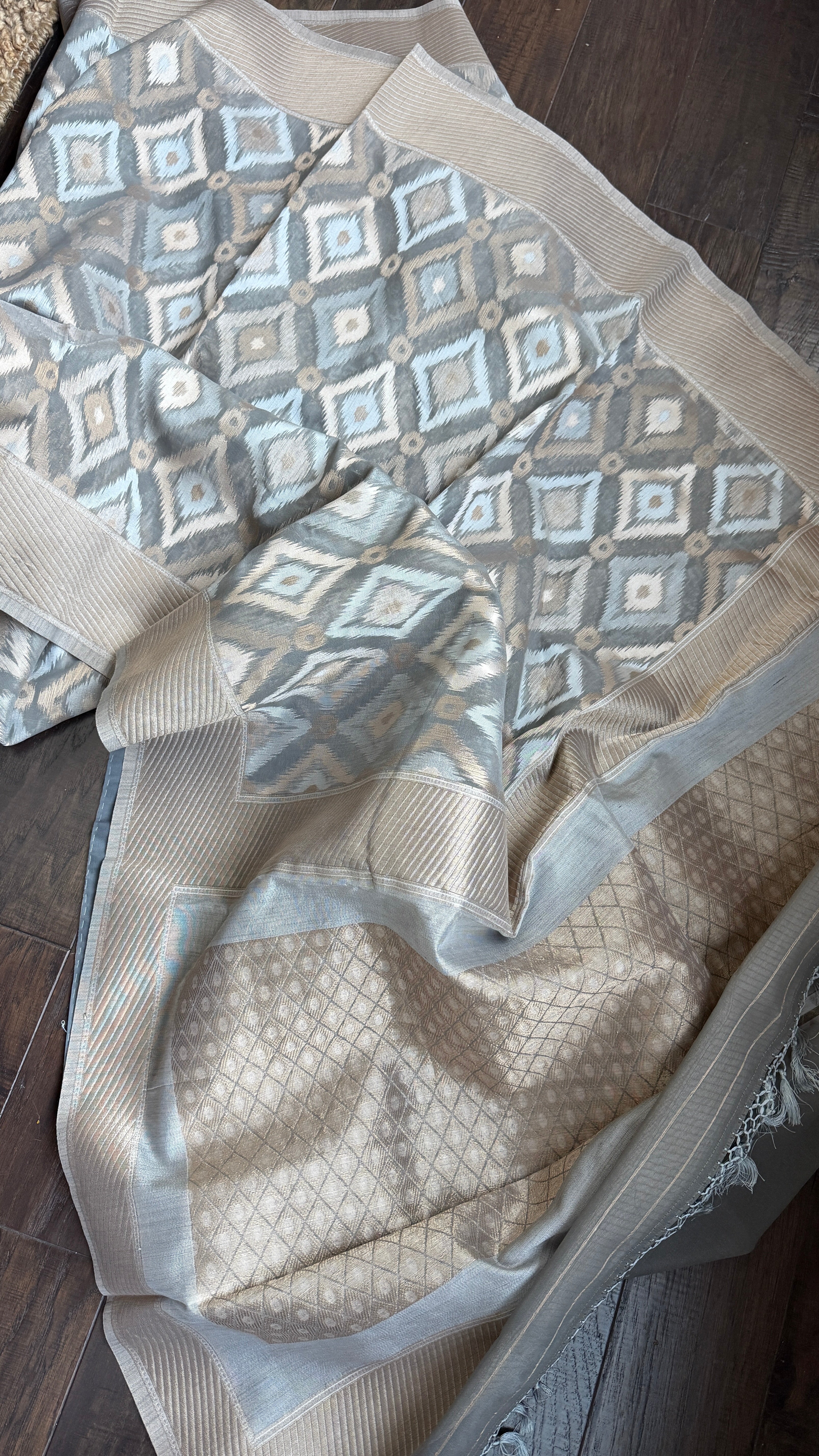 Kora Silk Banaras Chanderi - Grey