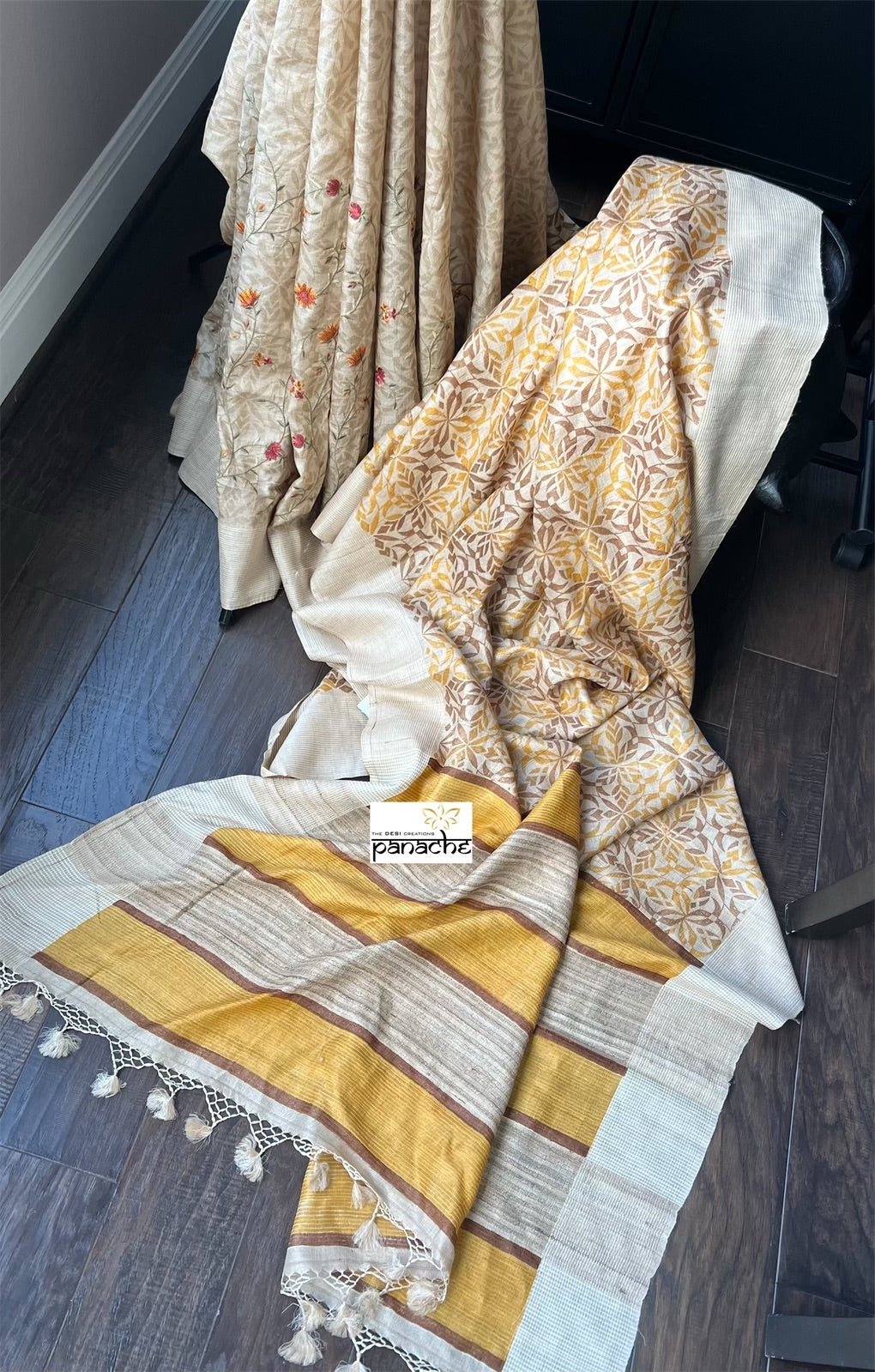 Pure Tussar Silk - Embroidered Printed Half Half