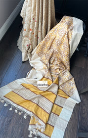 Pure Tussar Silk - Embroidered Printed Half Half