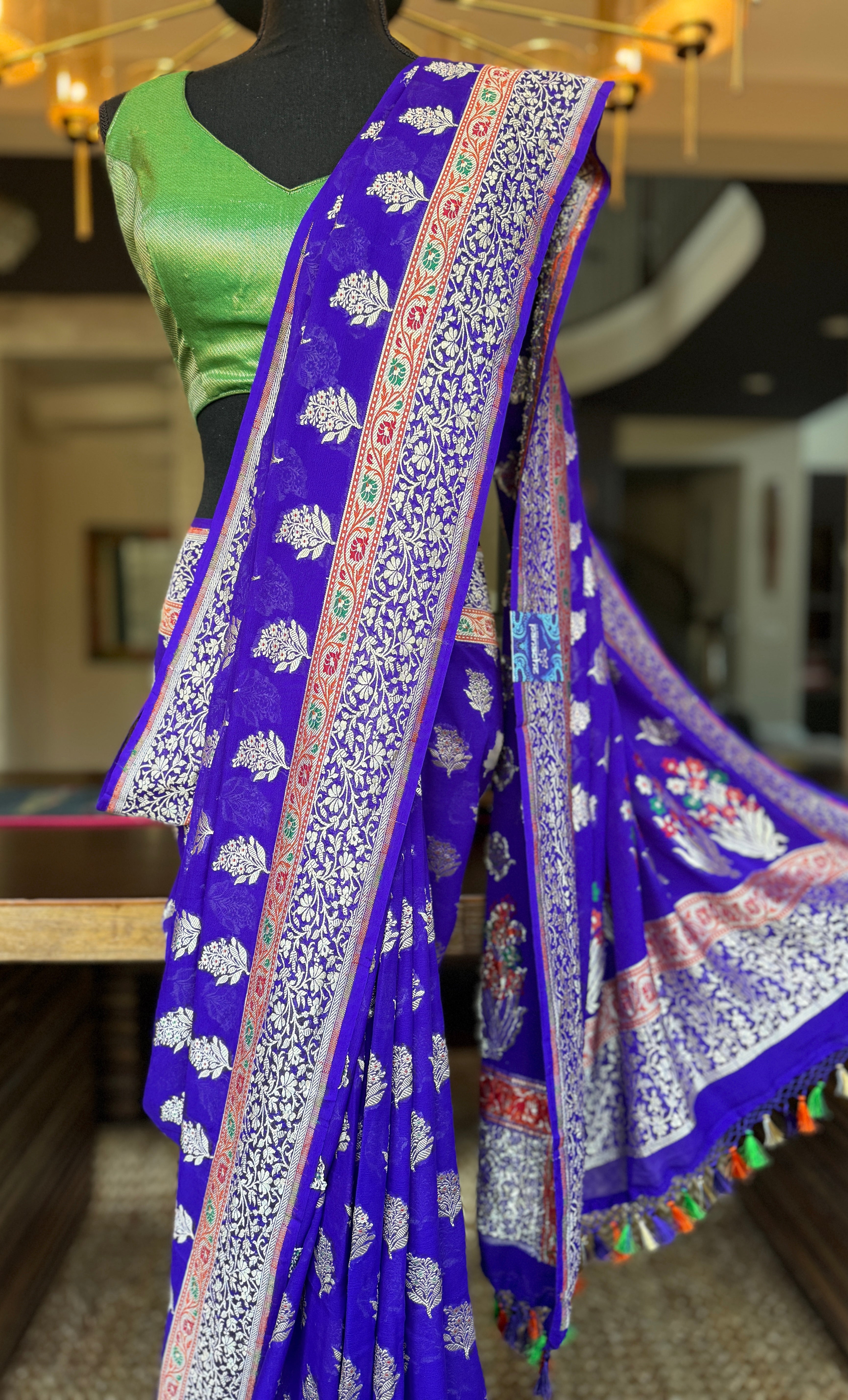 Khaddi Georgette Banarasi - Purplish Blue Meenakari