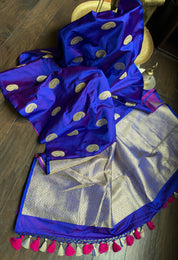Pure Silk Mashru Borderless Banarasi- Blue Purple Dual Tone