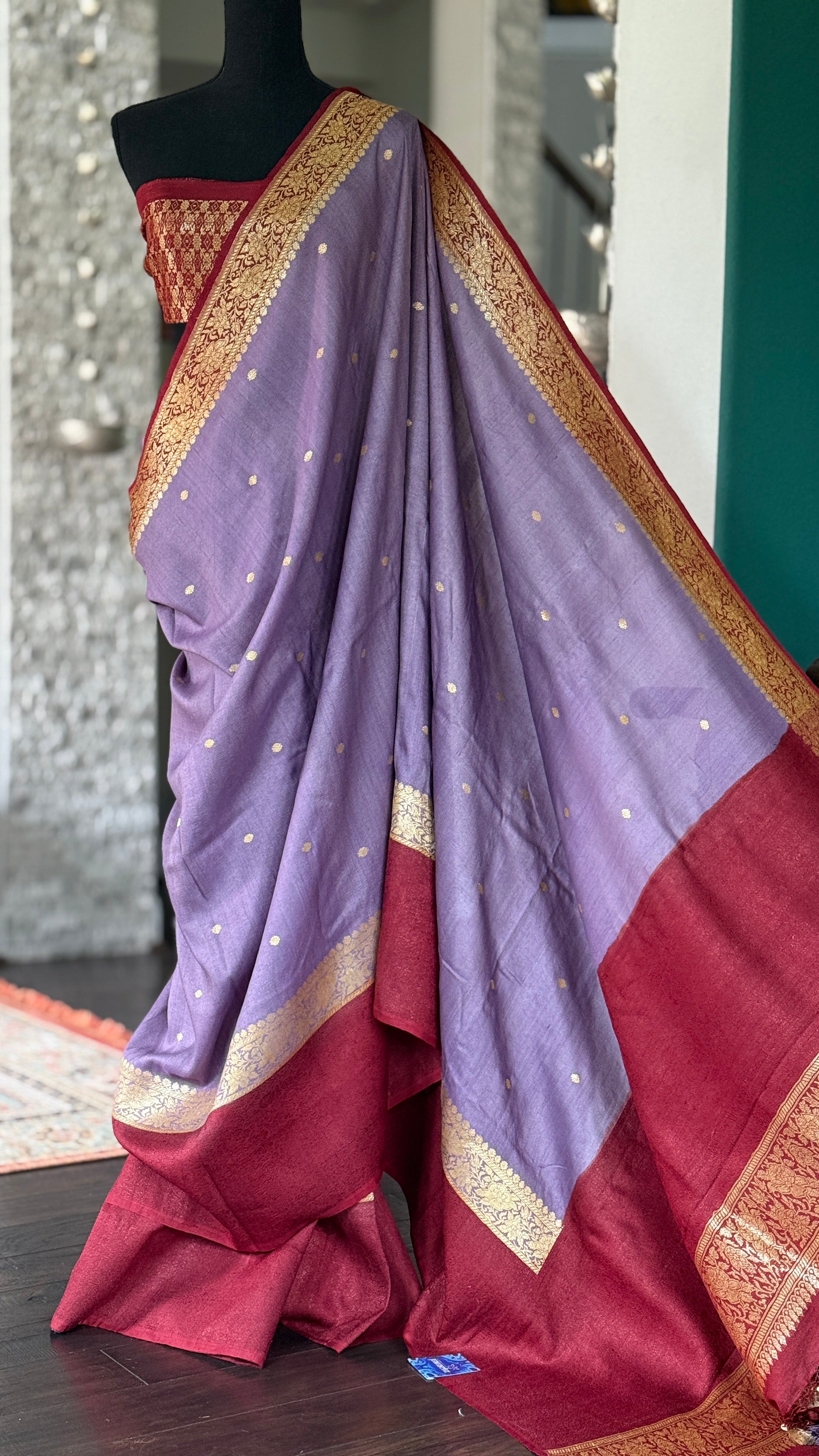 Khaddi Tussar Georgette Banarasi - Lavendor Maroon