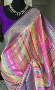 Khaddi Tussar Banarasi -  Pink Multi color Purple