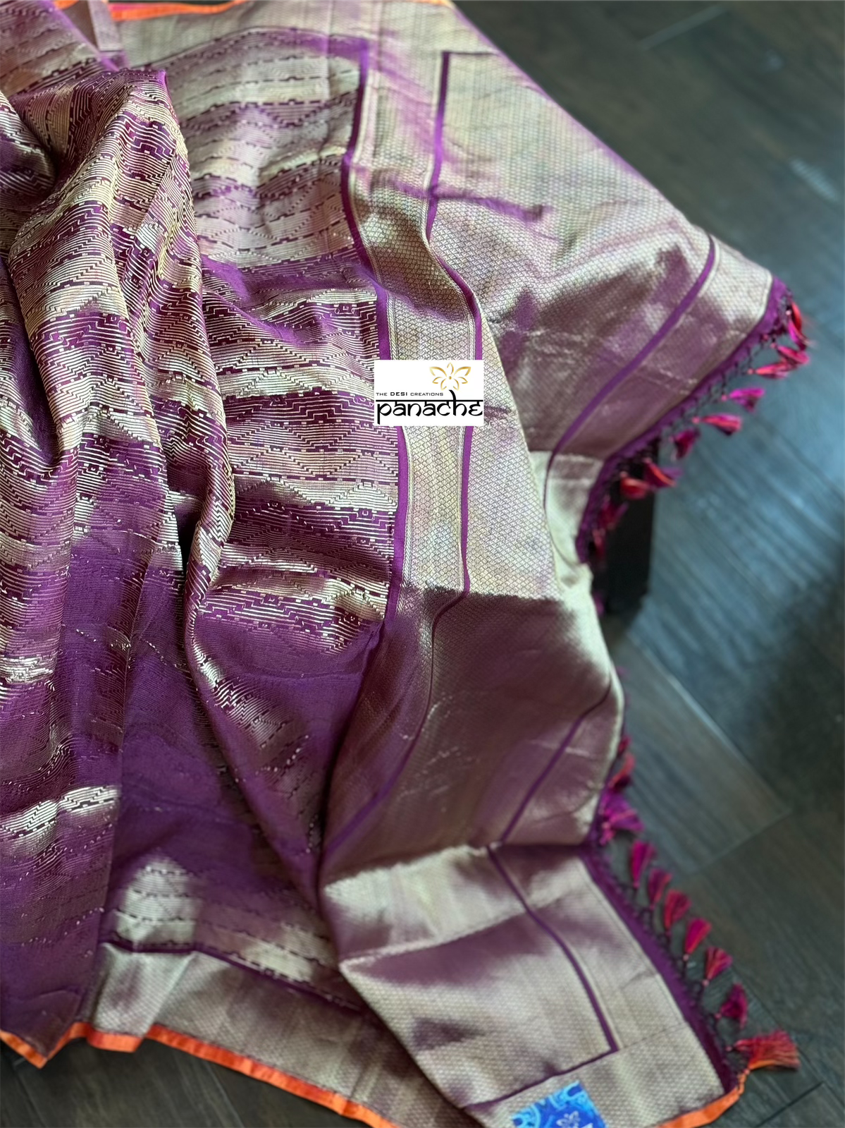 Pure Silk Brocade Banarasi- Wine Purple Kadwa