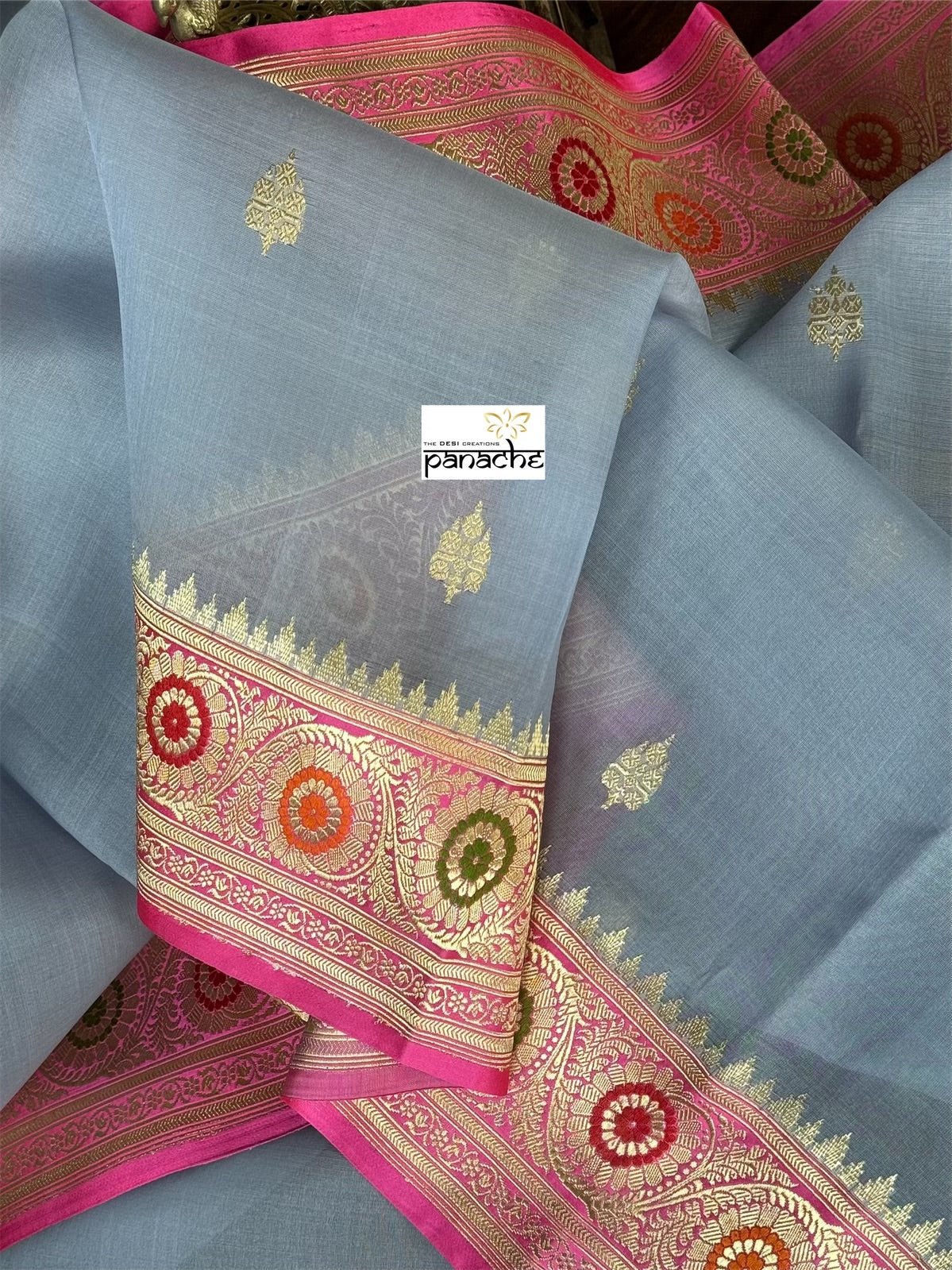 Pure Organza Silk Banarasi - Grey Pink