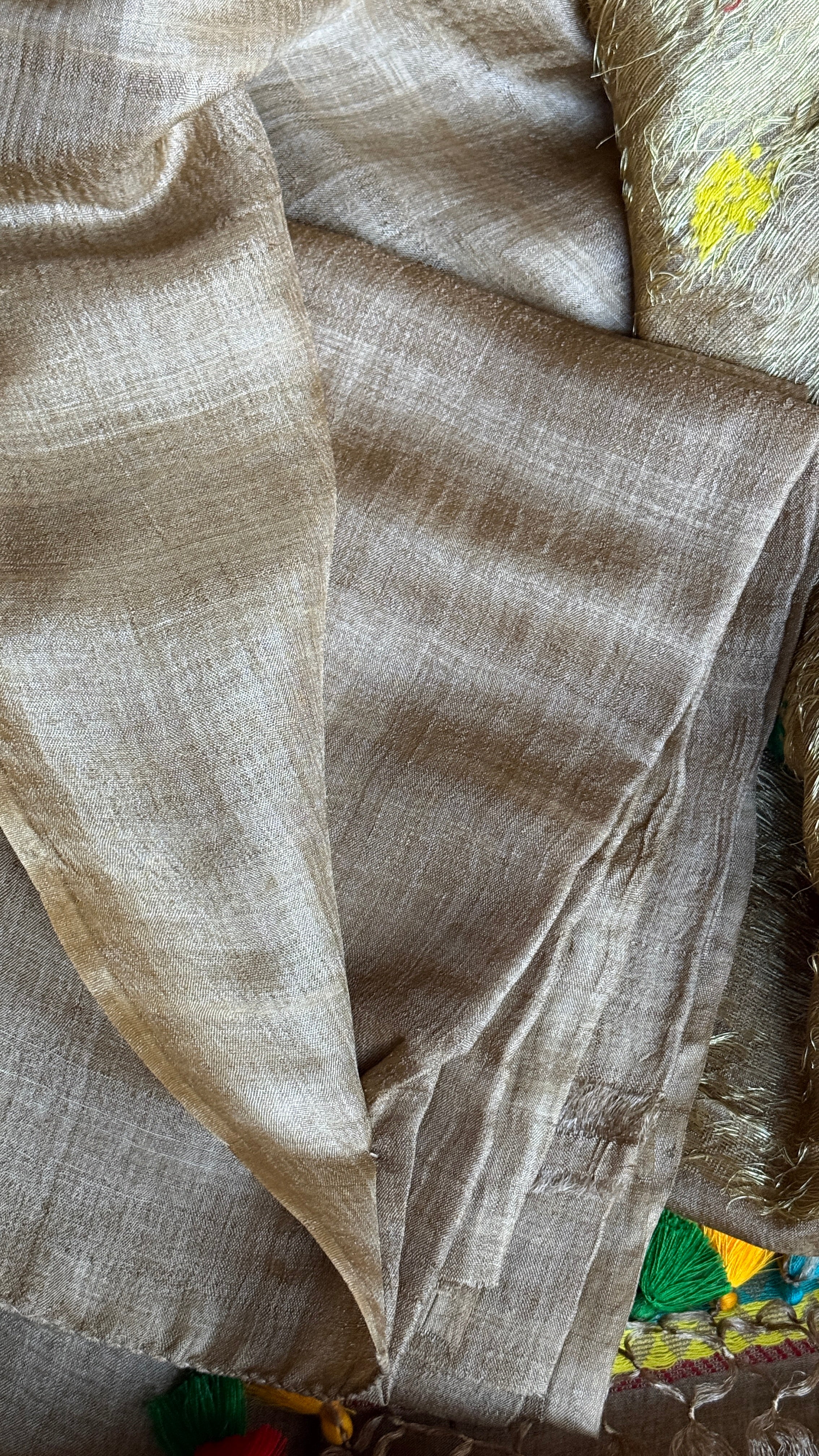 Pure Tussar Silk Jamdaani - Tan Color