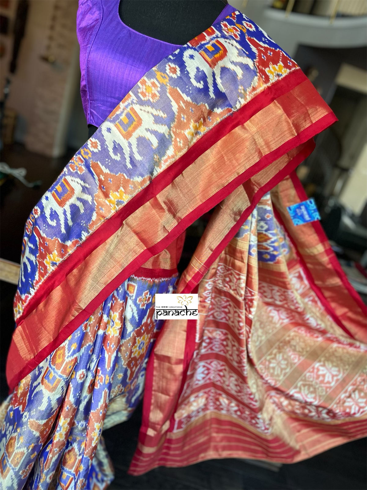 Pure Silk Tissue Ikat - Purple Red Pochampally