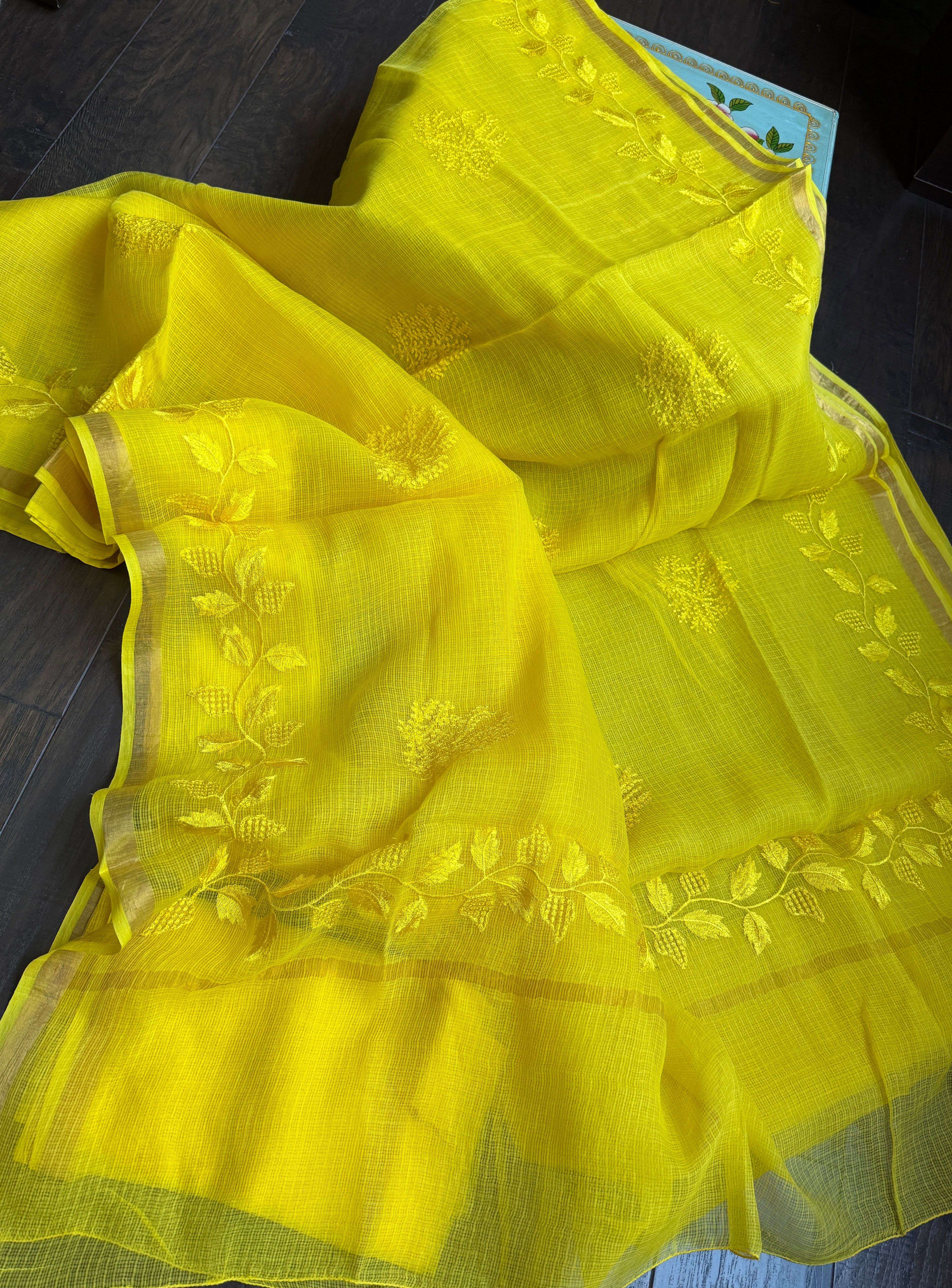 Embroidered Kota Silk - Yellow