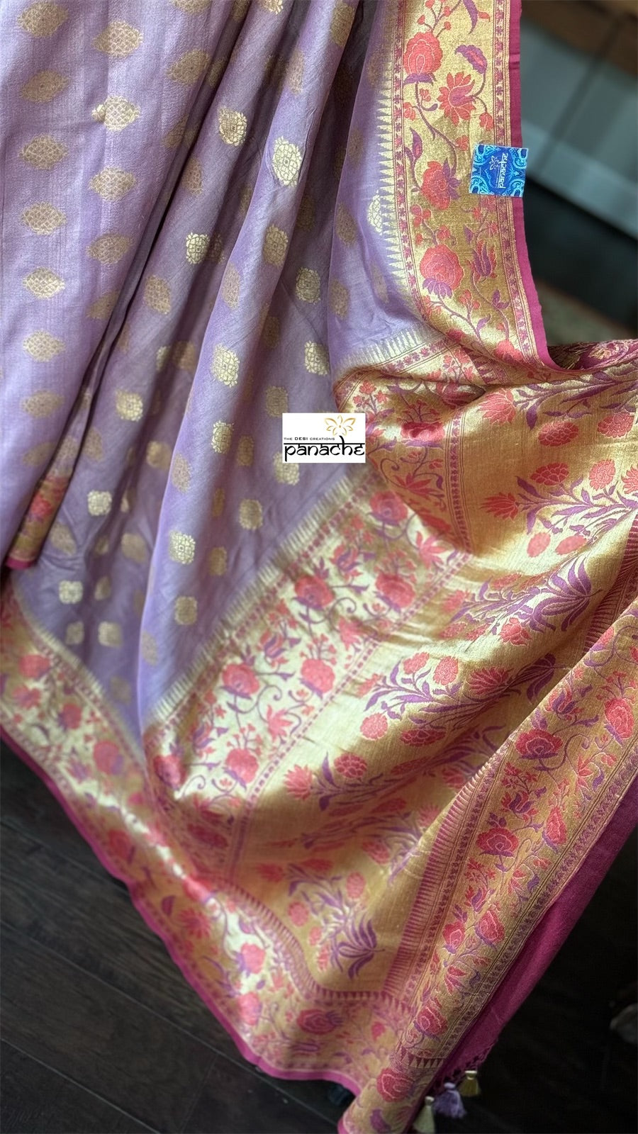 Khaddi Tussar Banarasi -  Light Purple Mauve Tilfi Antique Zari