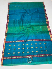 Pure Chanderi Organza Silk - Firozi and Green Shaded