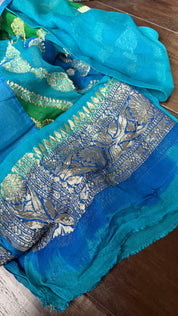Khaddi Georgette Banarasi - Firozi Blue Green Multi color Rangkat