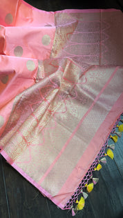 Pure Silk Mashru Banarasi- Baby Pink Dual Shaded