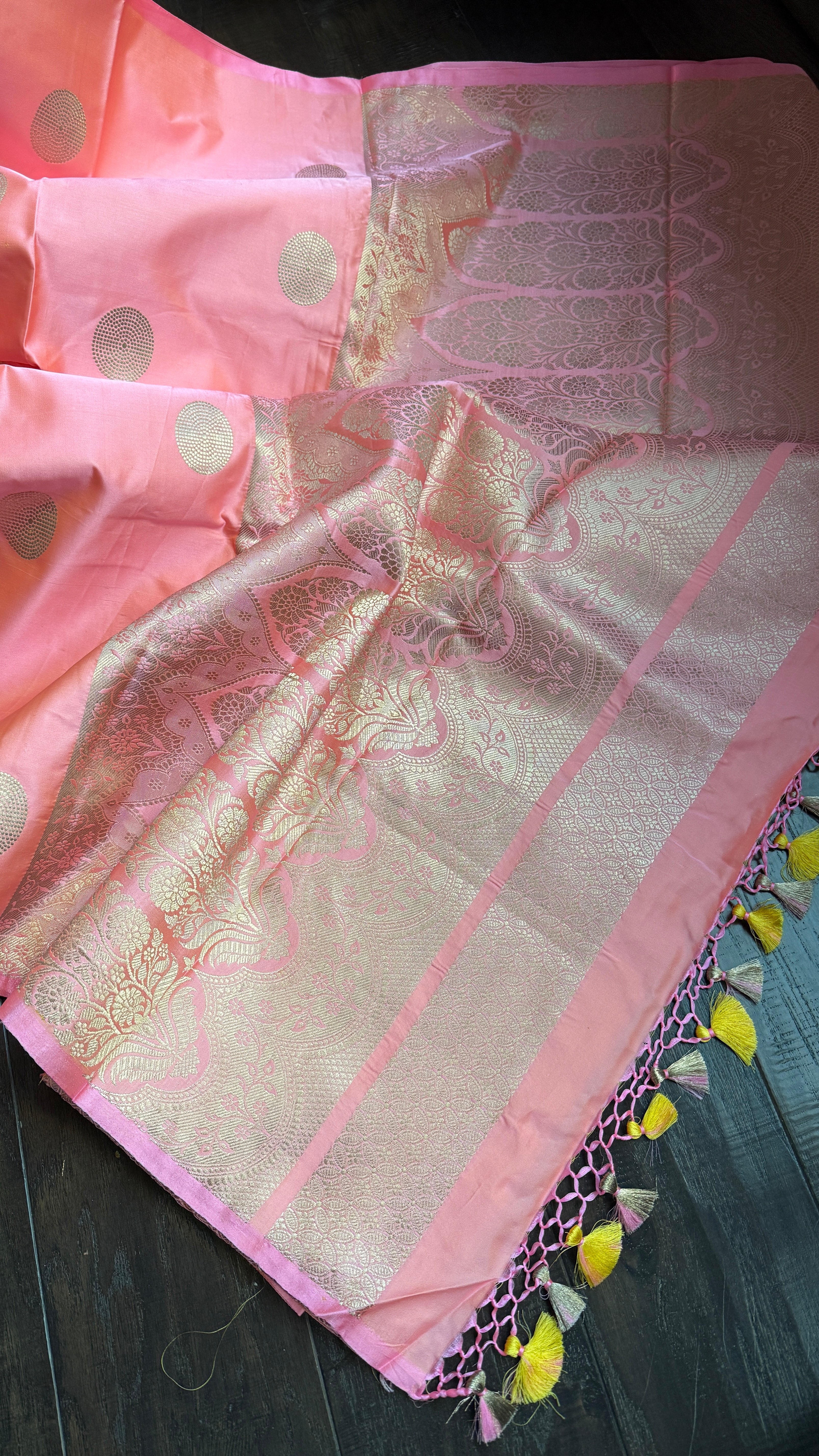Pure Silk Mashru Banarasi- Baby Pink Dual Shaded