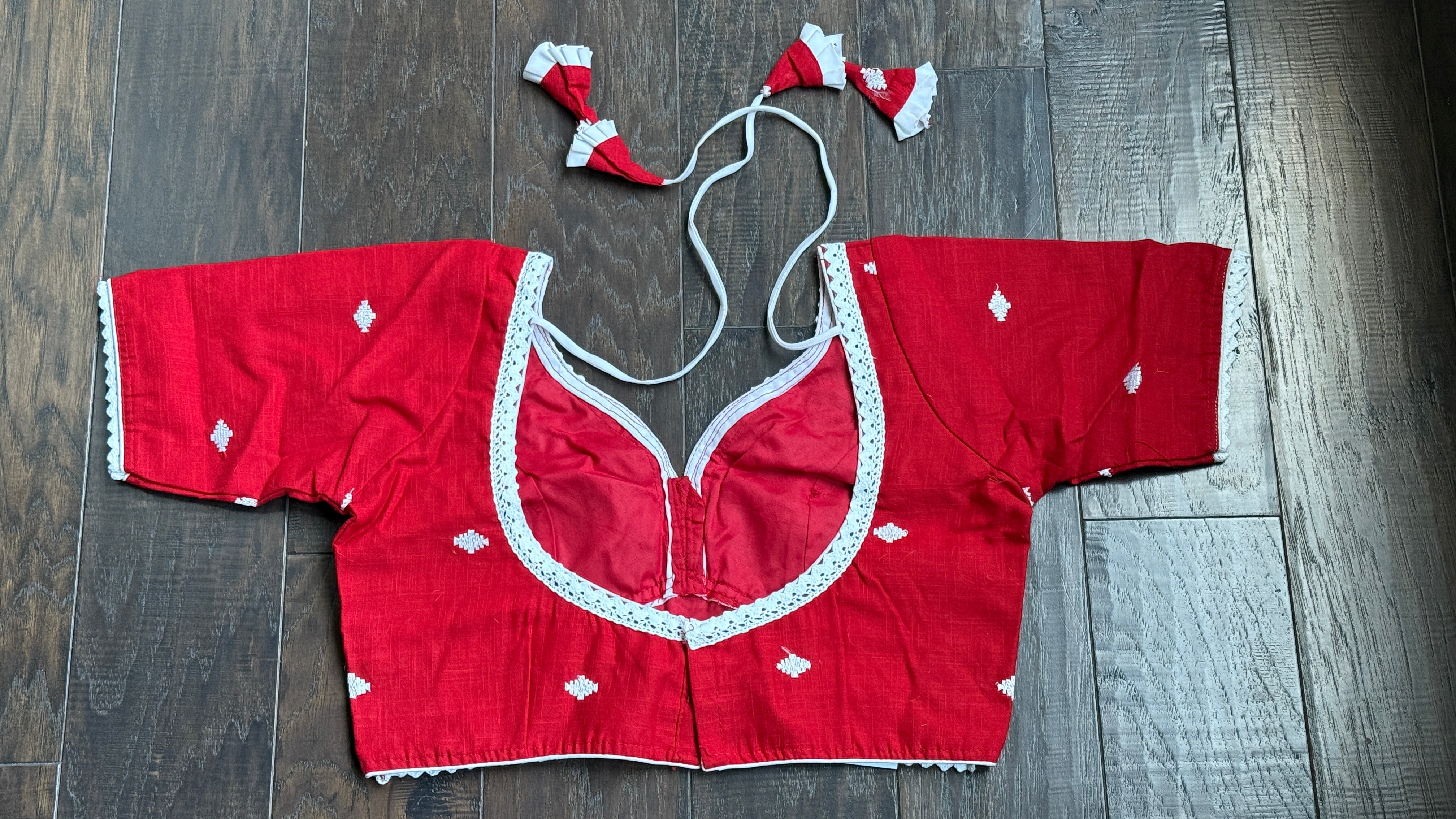Designer Blouse - Red Jamdaani Lace Woven