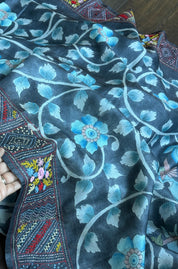 Tussar Silk Pen Kalamkari - Grey Hand Embroidered
