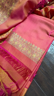 Soft Silk Banarasi - Pink yellow Dual Shaded Woven