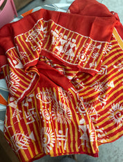 Pure Bishnupur Silk - Red Worli Printed