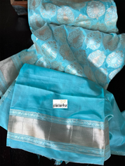 Pure Silk Katan Tissue Banarasi- Firozi Meenakari