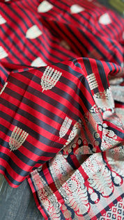 Pure Silk Mashru Banarasi- Red Black striped