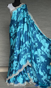 Designer Crepe Satin - Blue Firozi