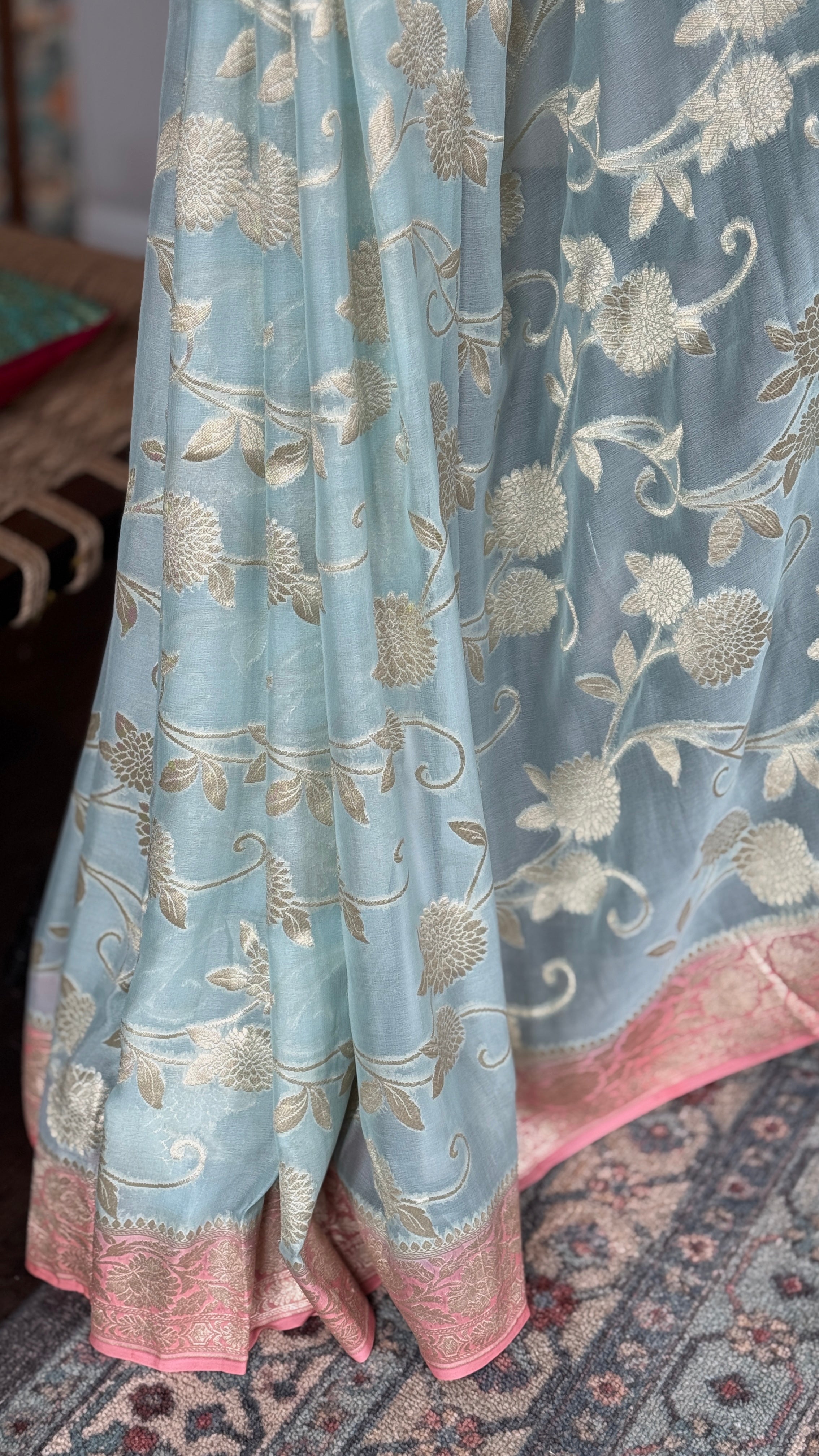 Khaddi Georgette Banarasi - Light Blue Peach