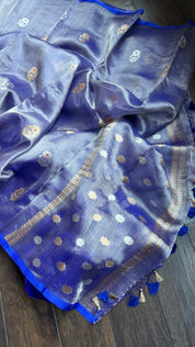 Tissue Organza Silk Banarasi - Blue Metallic Meenakari