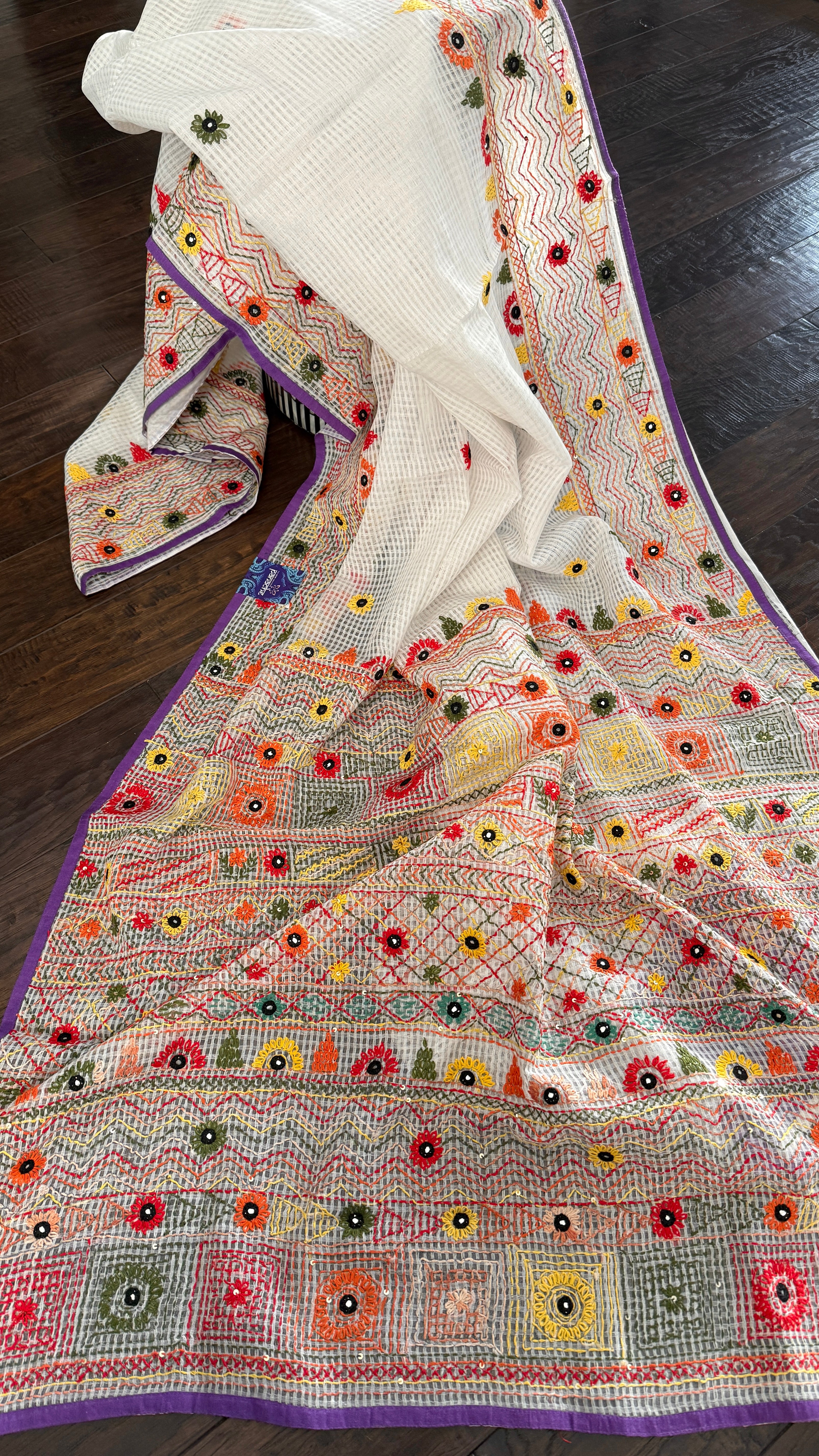 Kota Silk Lamban - White Embroidered