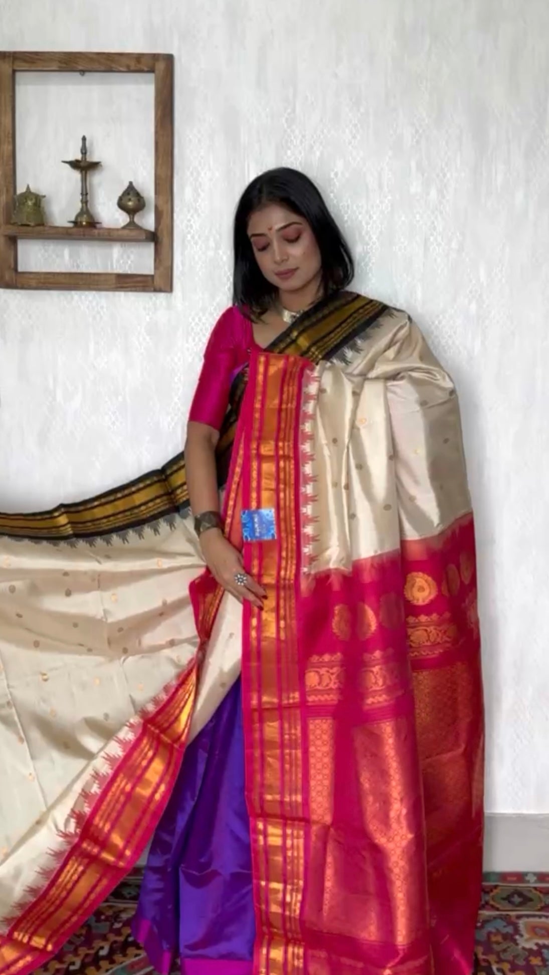 Pure Silk Gadwal - Tan Magenta Pink