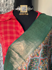 Pure Tussar Silk - Green Printed