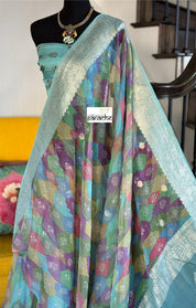 Khaddi Chiffon Banarasi - Sea Green digital Printed