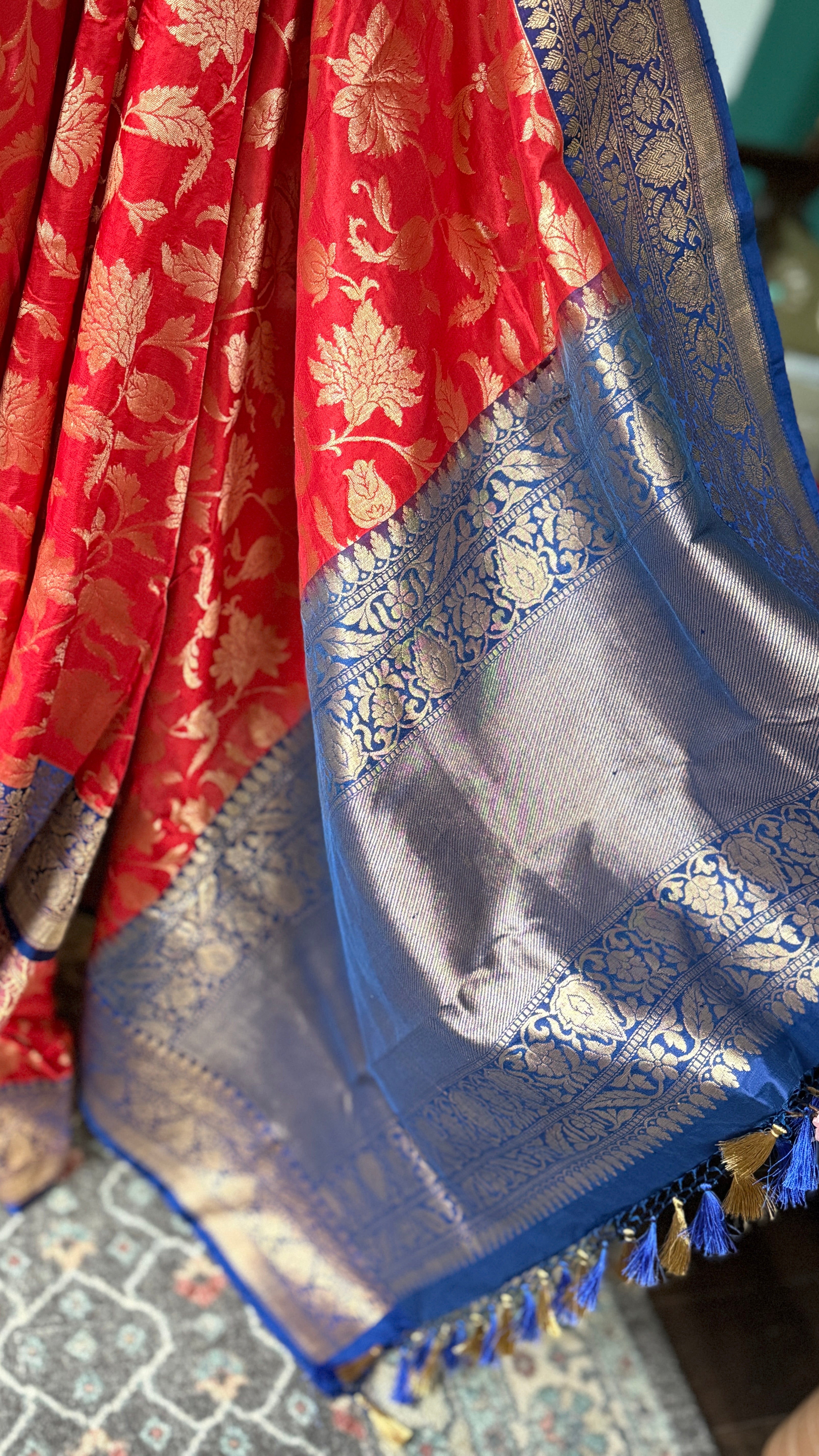 Pure Silk Banarasi - Red Blue
