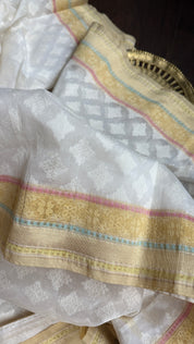 Kora Cotton Banarasi - White Woven