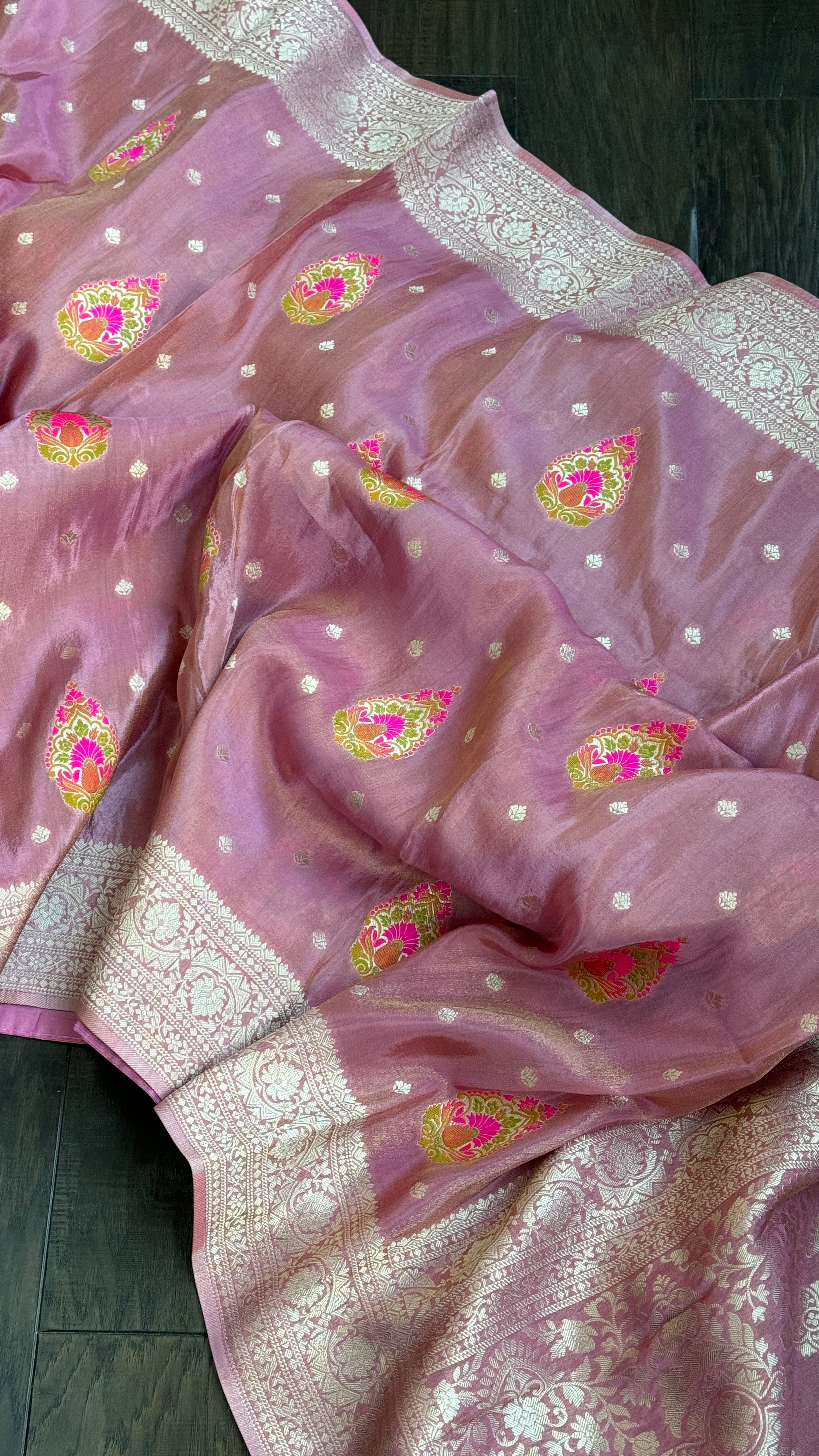 Designer Tissue Silk Banarai - Pink Meenakari